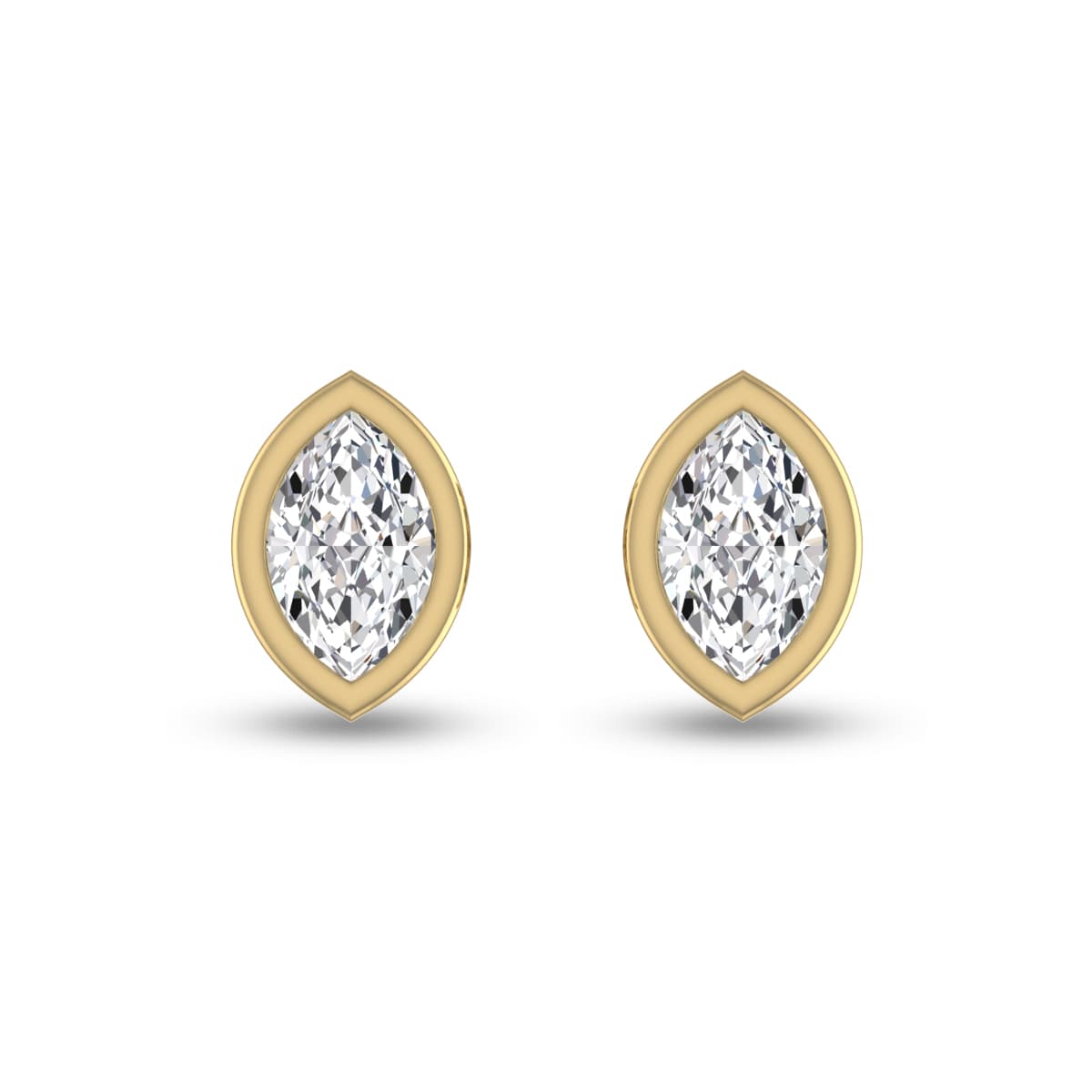 Lab Grown 3/4 Carat Marquise Bezel Set Diamond Solitaire Earrings in 14K Yellow Gold