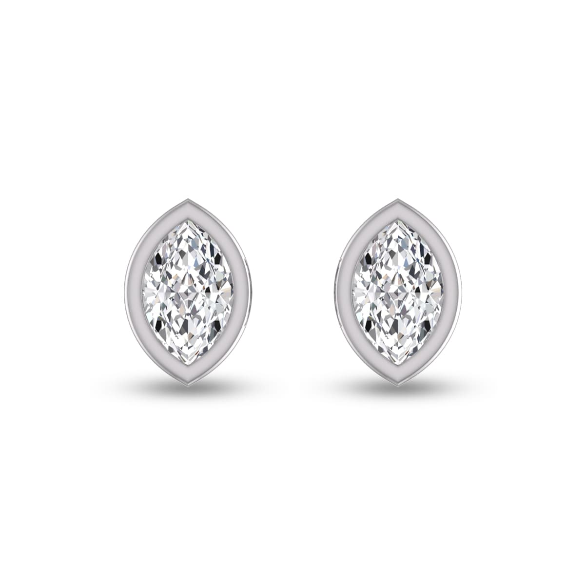 Lab Grown 1 Carat Marquise Bezel Set Diamond Solitaire Earrings in 14K White Gold