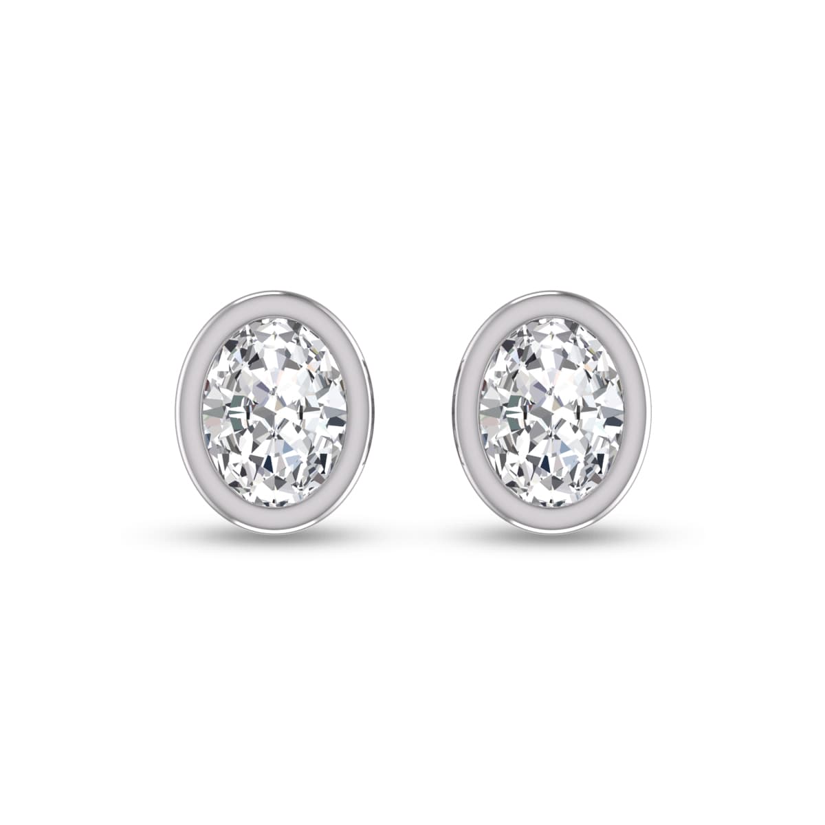 Lab Grown 1 Carat Oval Bezel Set Solitaire Diamond Earrings in 14K White Gold