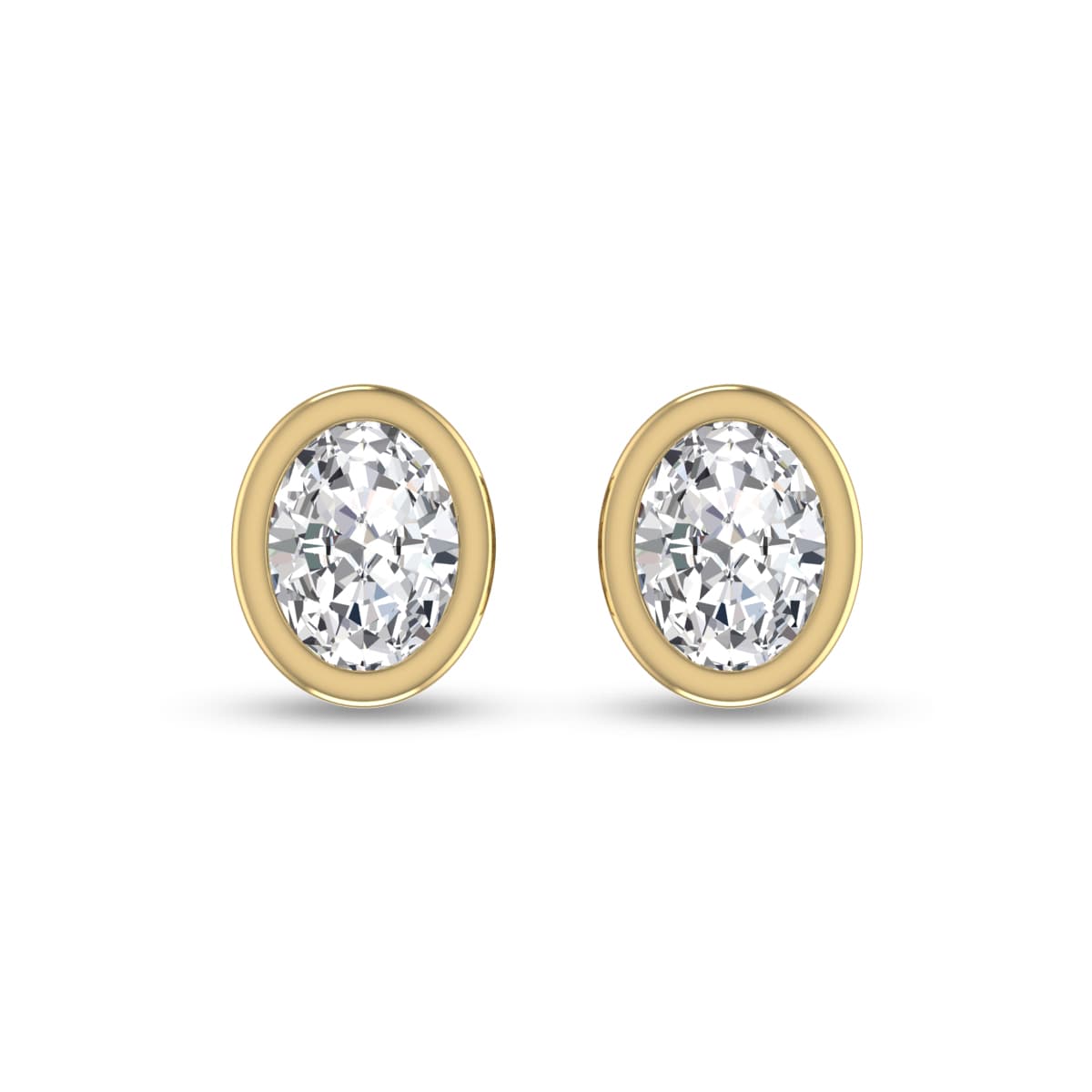 Lab Grown 1 Carat Oval Bezel Set Solitaire Diamond Earrings in 14K Yellow Gold