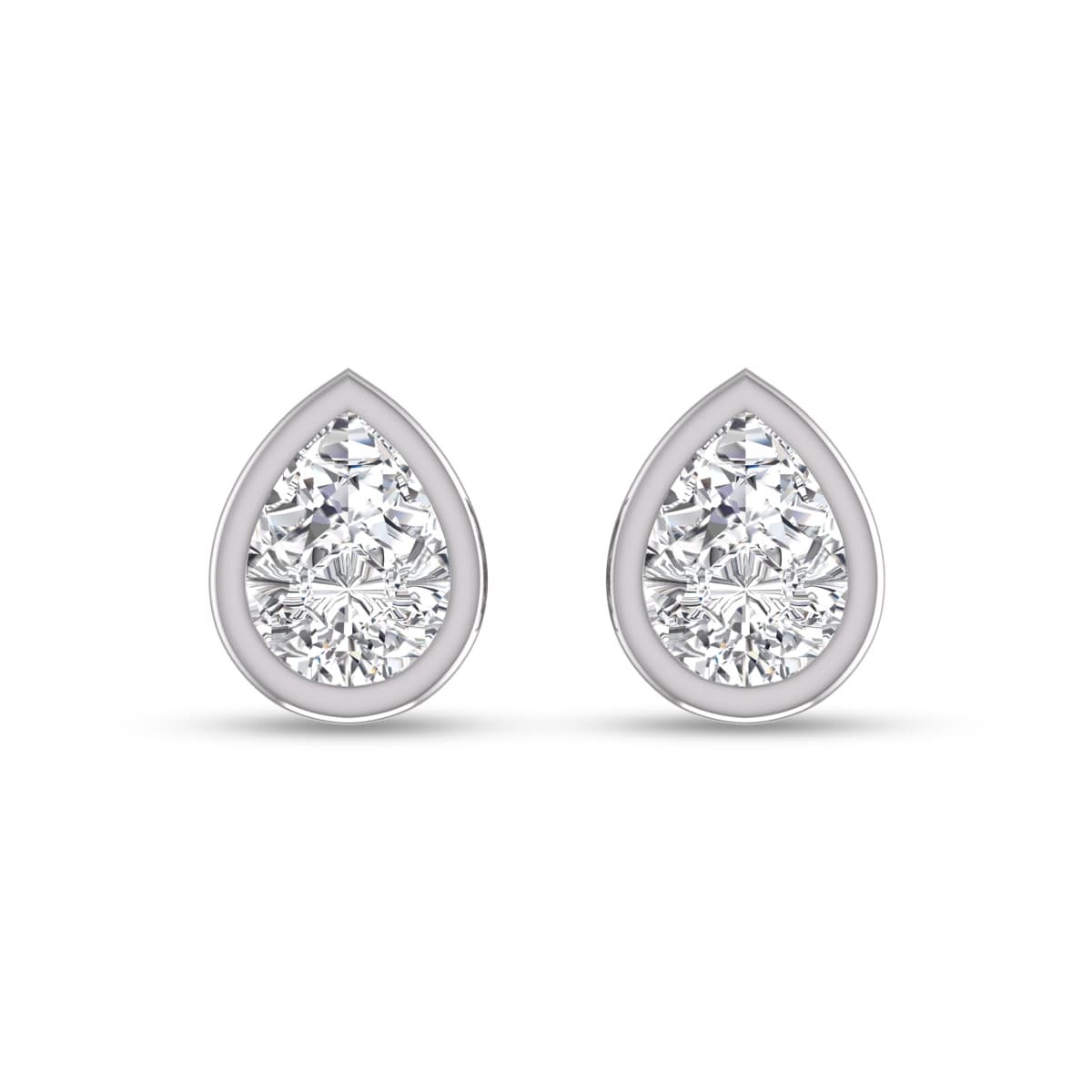 Lab Grown 1/4 Carat Pear Shaped Bezel Set Solitaire Diamond Earrings in 14K White Gold