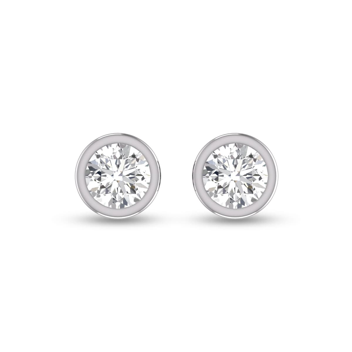 Lab Grown 1 Carat Round Bezel Set Solitaire Diamond Earrings in 14K White Gold