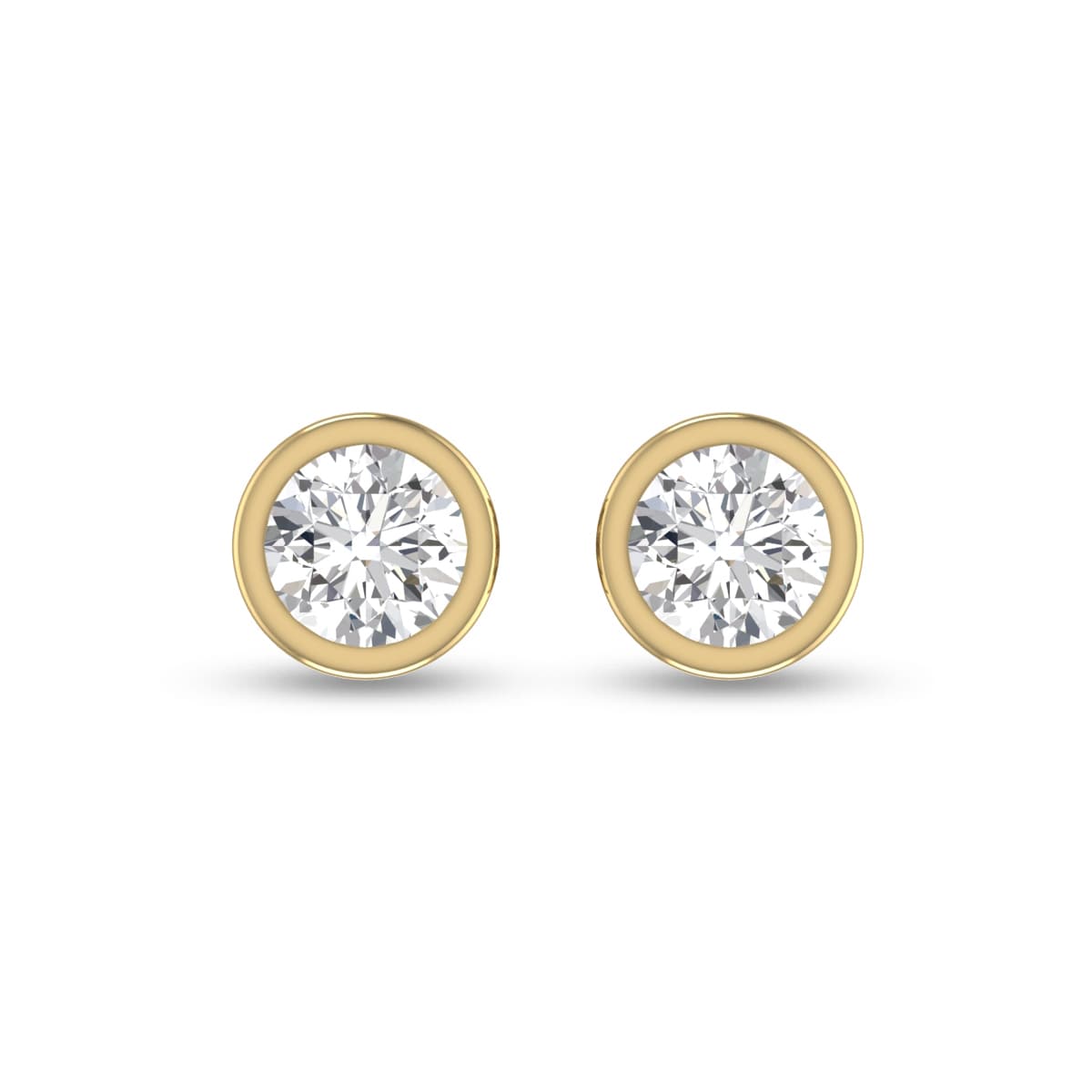 Lab Grown 1 Carat Round Bezel Set Solitaire Diamond Earrings in 14K Yellow Gold