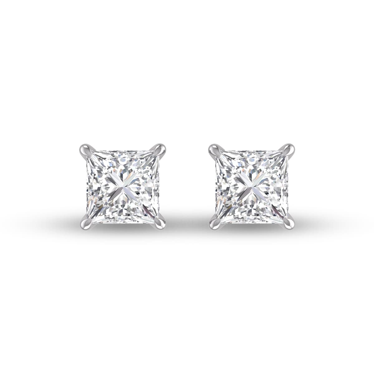 Lab Grown 1 Carat Princess Cut Solitaire Diamond Earrings in 14K White Gold