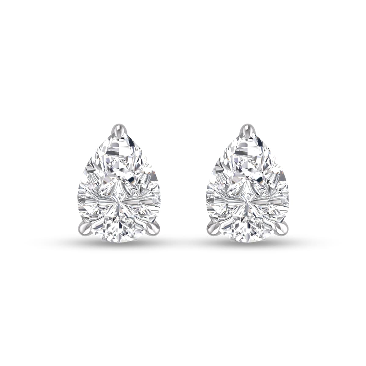 Lab Grown 3/4 Carat Pear Shaped Solitaire Diamond Earrings in 14K White Gold