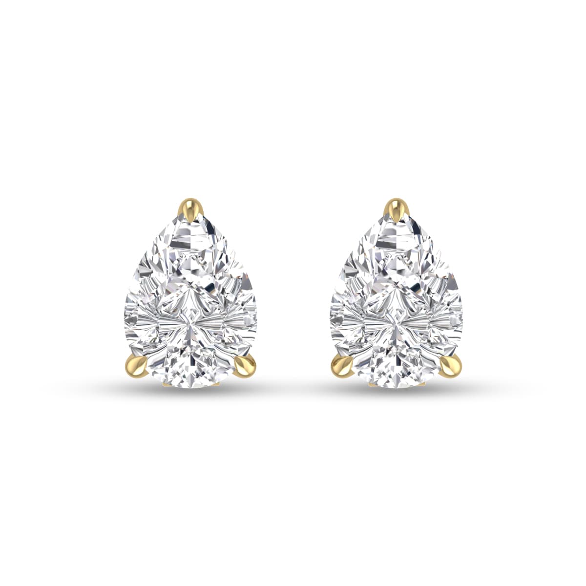 Lab Grown 1 Carat Pear Shaped Solitaire Diamond Earrings in 14K Yellow Gold