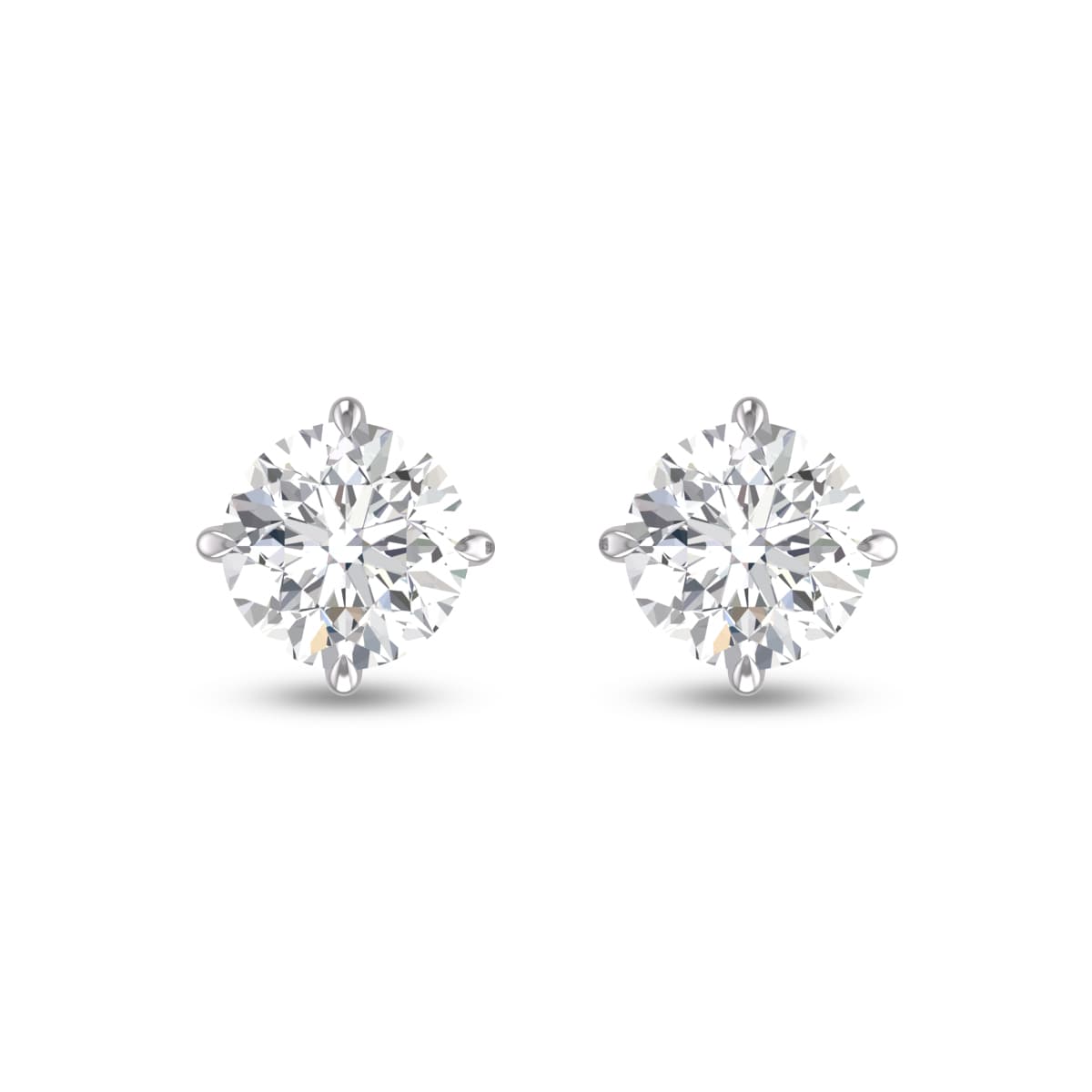 Lab Grown 1 Carat Round Solitaire Diamond Earrings in 14K White Gold