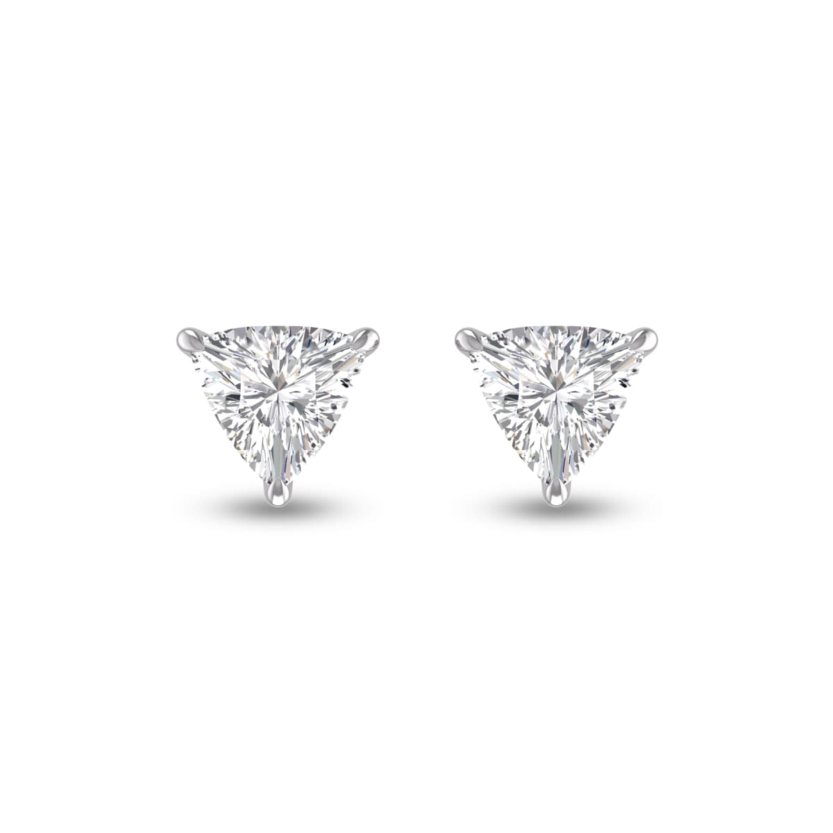 Lab Grown 1 Carat Trillion Shaped Solitaire Diamond Earrings in 14K White Gold