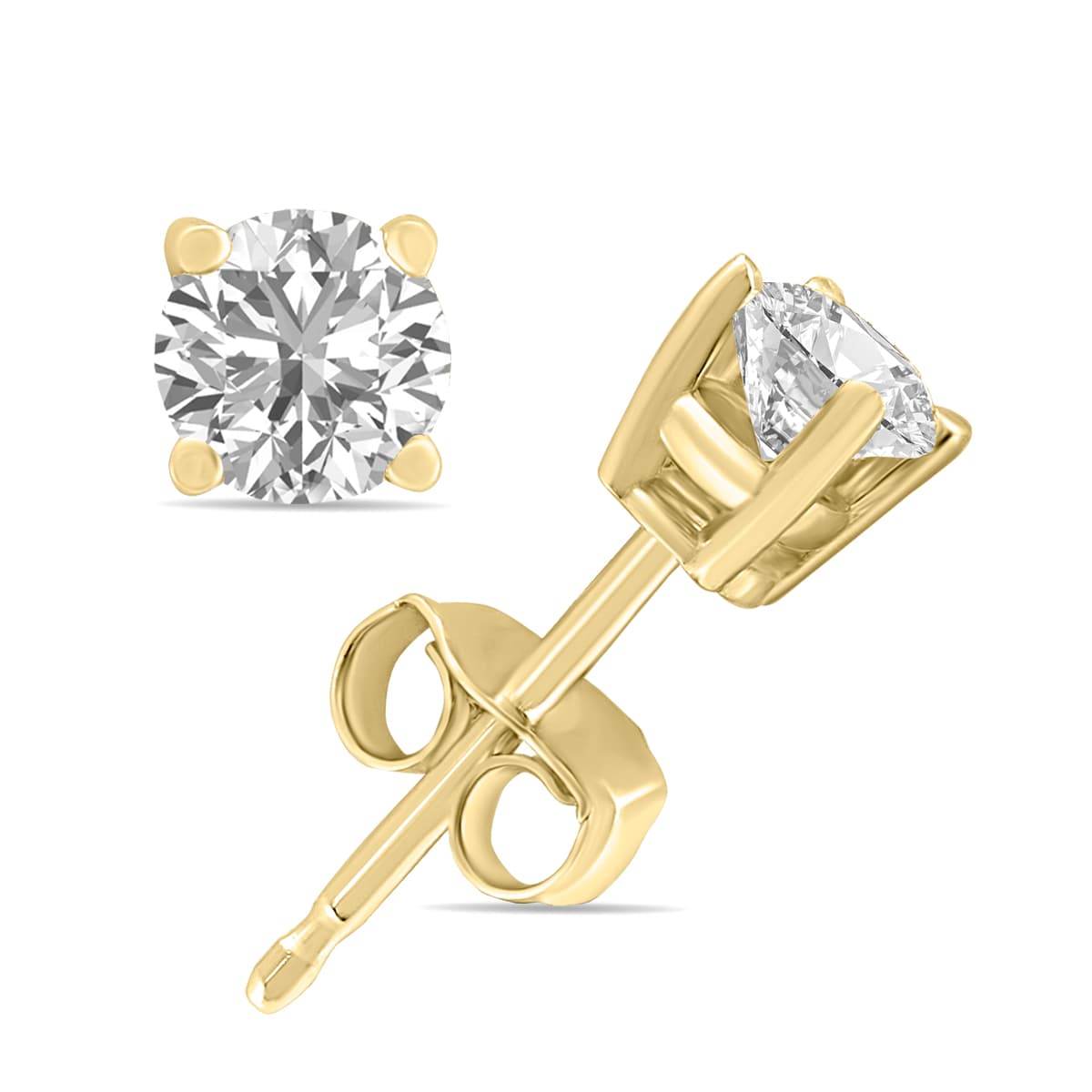1/3 Carat TW Lab Grown Diamond Round Solitaire Stud Earrings in 14K Yellow Gold