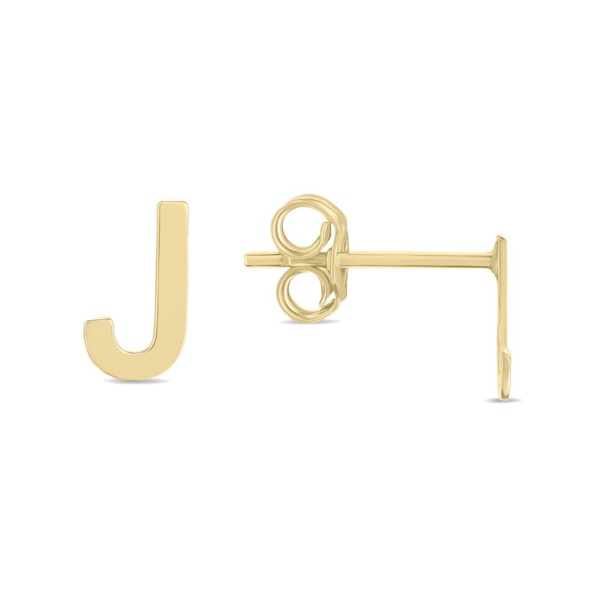 14K Solid Yellow Gold Initial J Stud Earrings