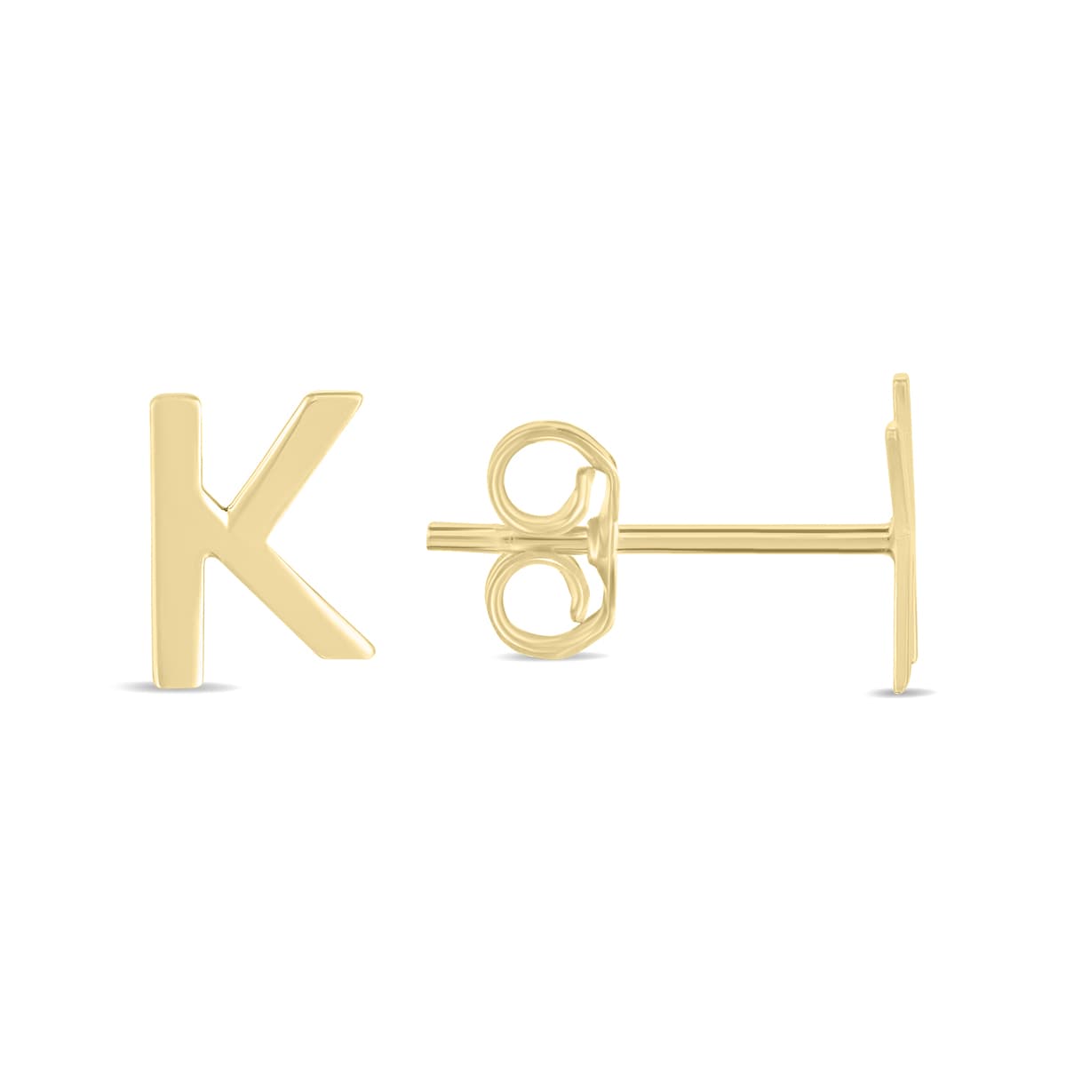 14K Solid Yellow Gold Initial K Stud Earrings