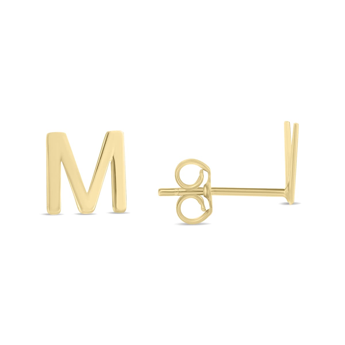 14K Solid Yellow Gold Initial M Stud Earrings