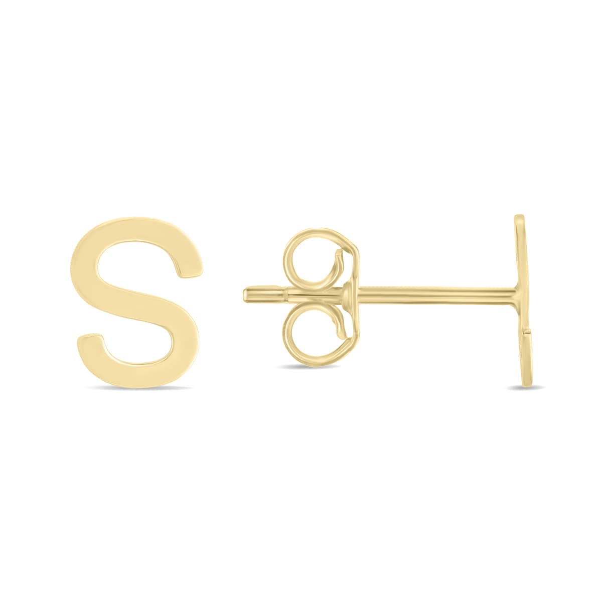 14K Solid Yellow Gold Initial S Stud Earrings