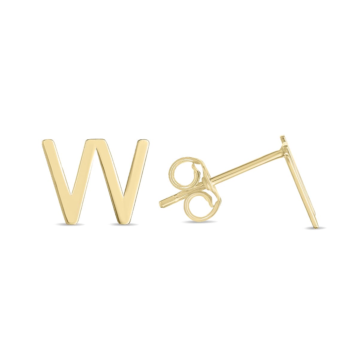 14K Solid Yellow Gold Initial W Stud Earrings
