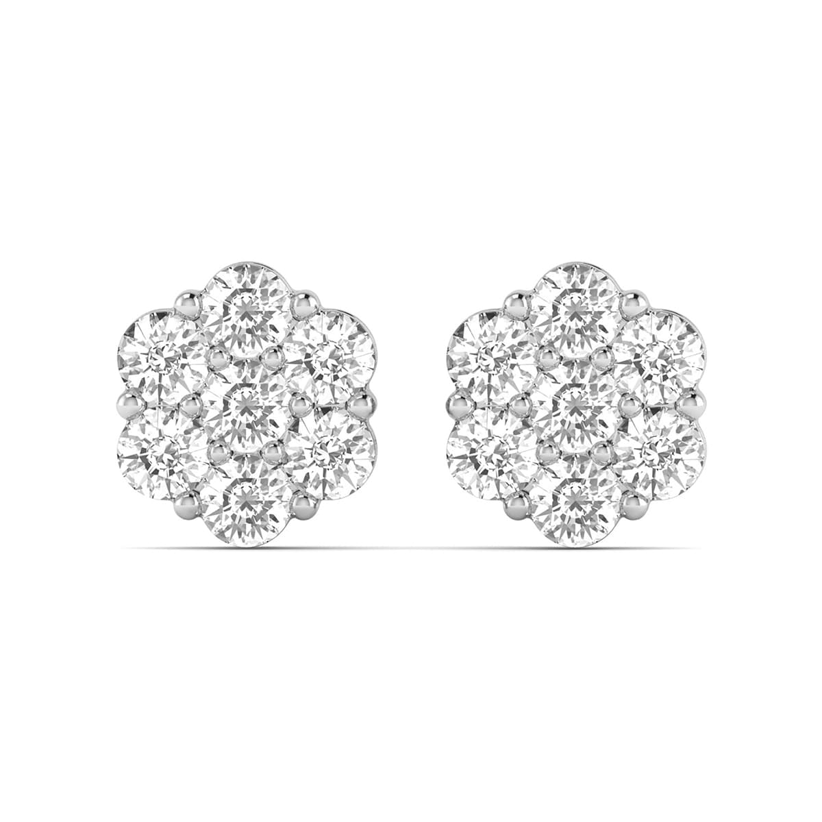 1/2 Carat TW Diamond Flower Cluster Stud Earrings in 14K White Gold