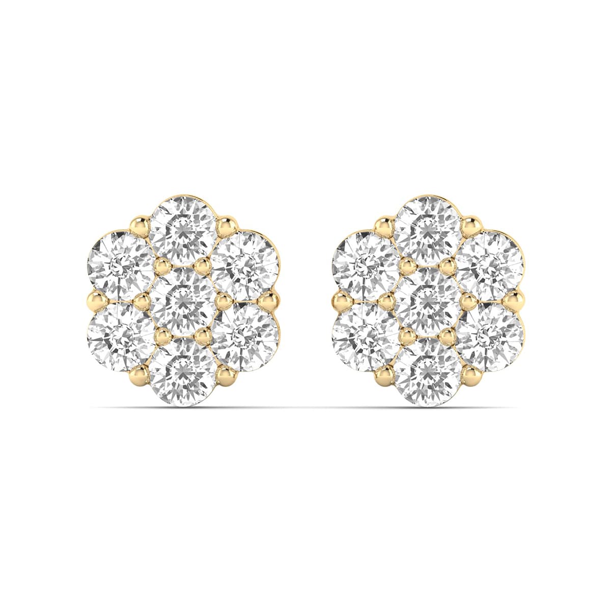 1/2 Carat TW Diamond Flower Cluster Stud Earrings in 14K Yellow Gold