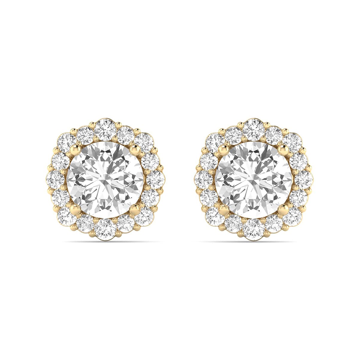 3/4 Carat TW Floral Halo Diamond Stud Earrings in 14K Yellow Gold