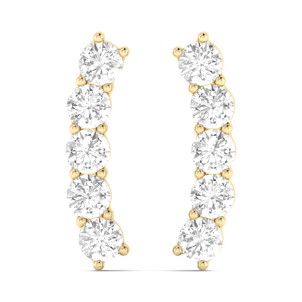 3/8 CTW Seven Stone Natual Diamond Climber Earrings in 14K Yellow Gold