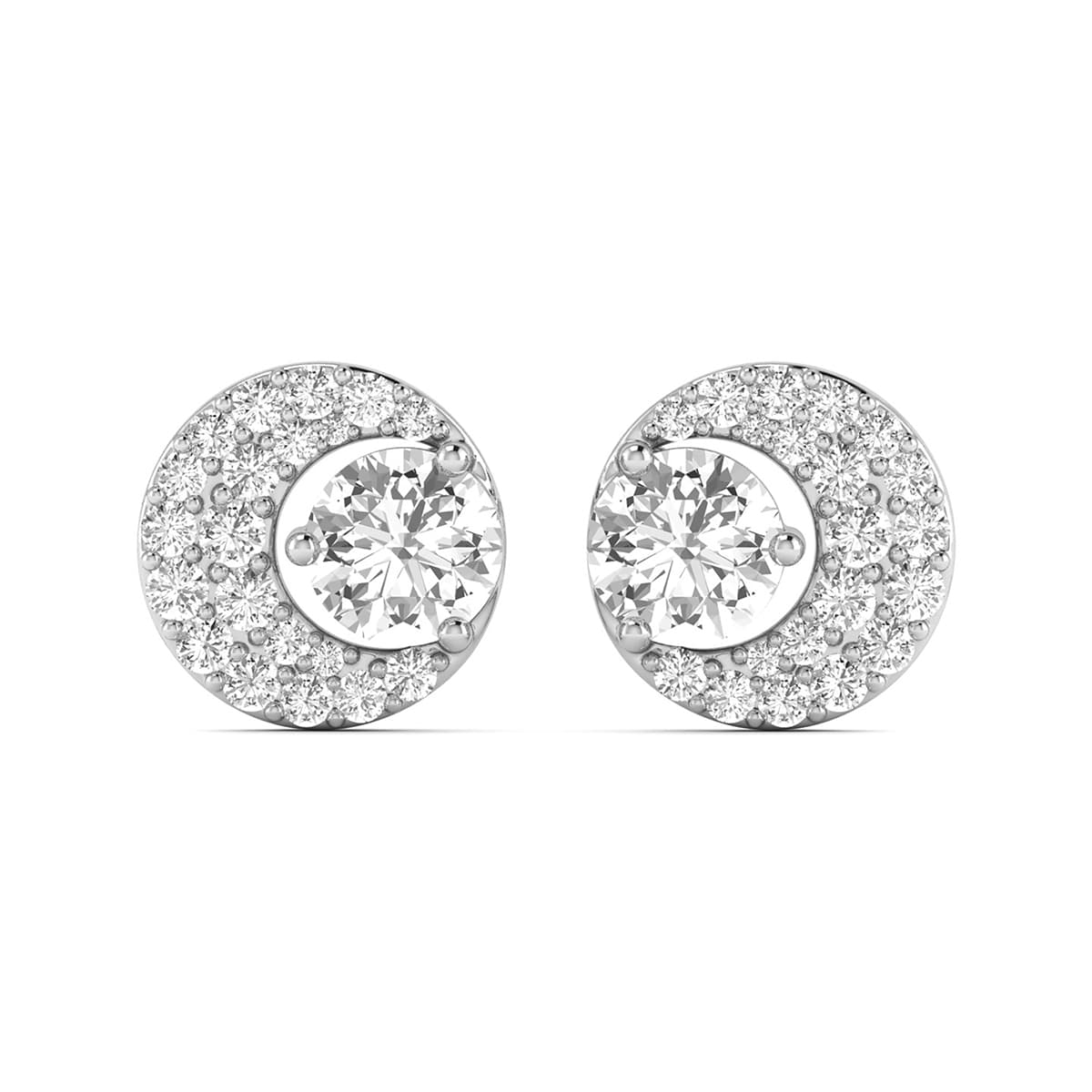 1 1/4 CTW Diamond Half Moon Stud Earrings in 14K White Gold