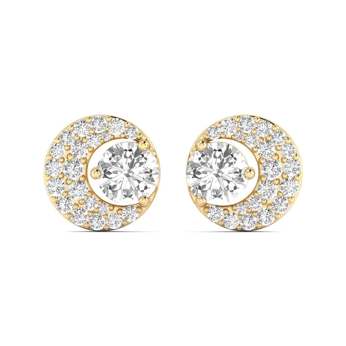 1 1/4 CTW Diamond Half Moon Stud Earrings in 14K Yellow Gold