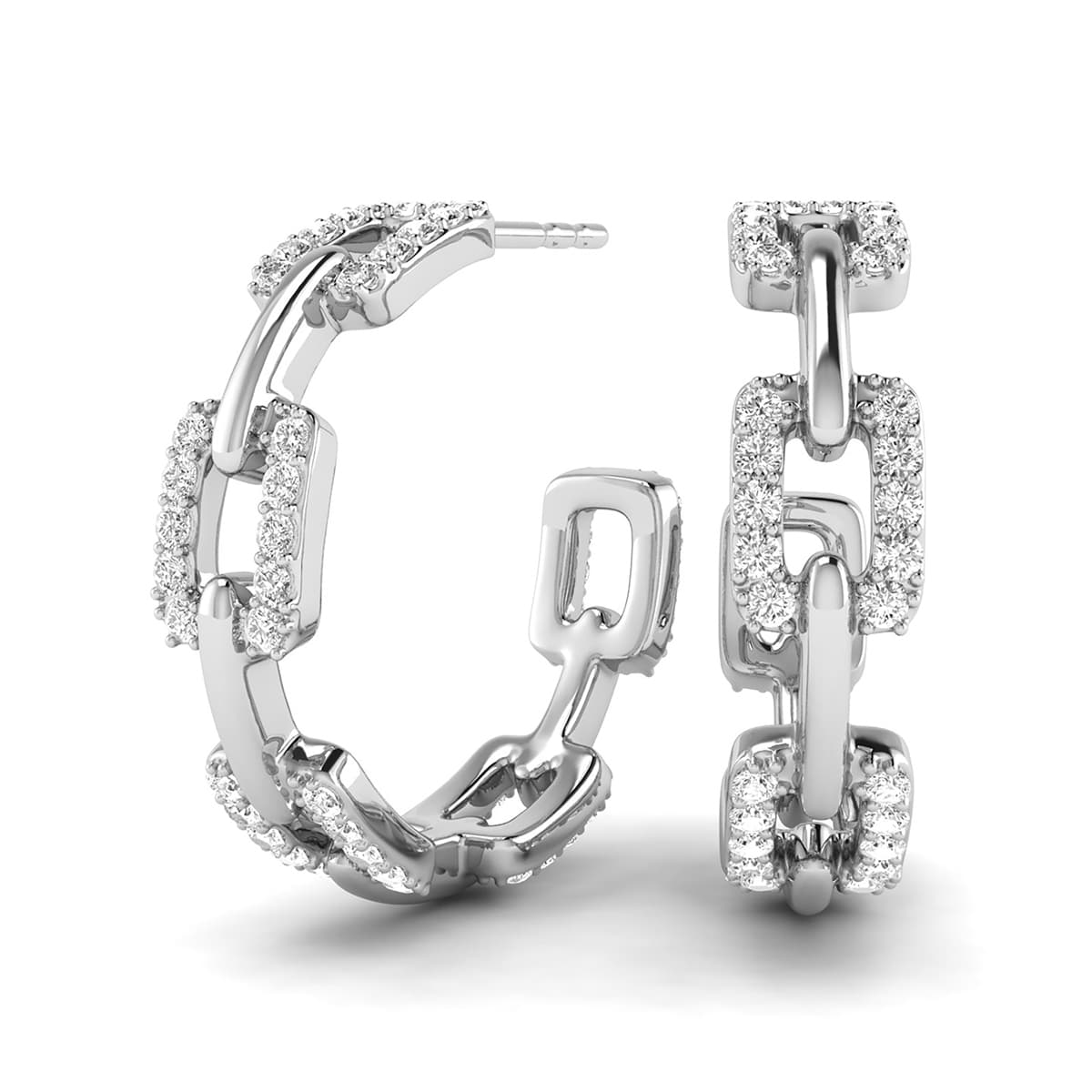 1 Carat TW Diamond Links Hoop Earrings in 14K White Gold