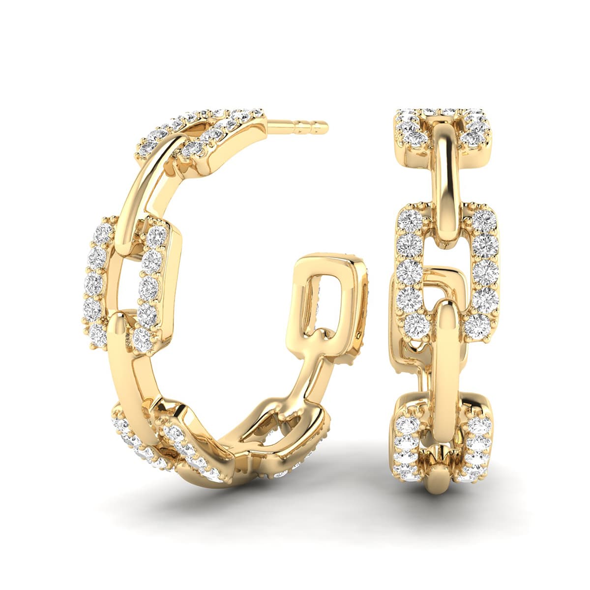 1 Carat TW Diamond Links Hoop Earrings in 14K Yellow Gold