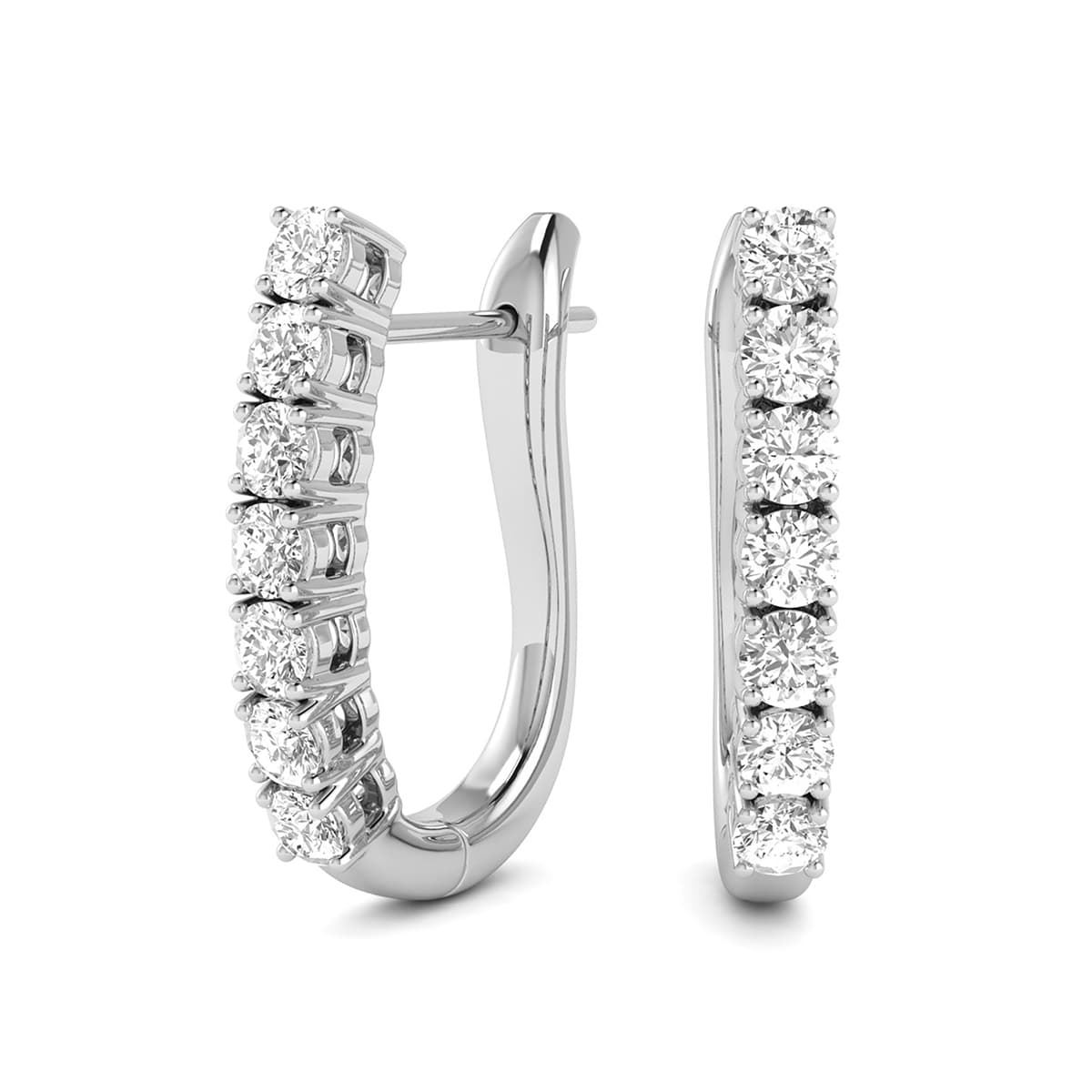 Almost 3/4 Carat TW Omega Back Diamond Hoop Earrings in 14K White Gold