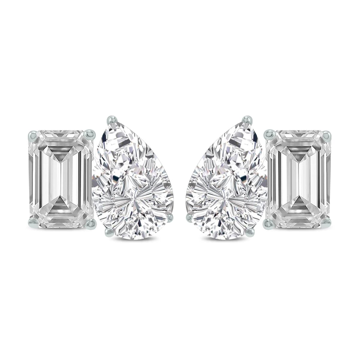 2 Carat TW Emerald and Pear Shape Lab Grown Diamond Earrings in 14K White Gold