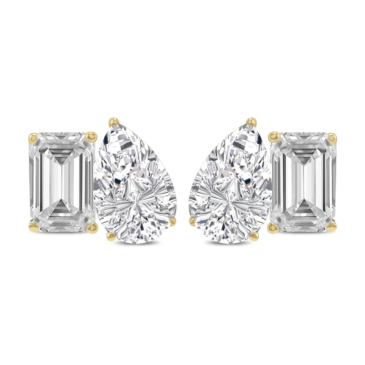 2 Carat TW Emerald and Pear Shape Lab Grown Diamond Earrings in 14K Yellow Gold