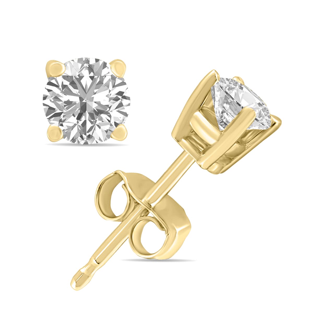 1 Carat TW Lab Grown Diamond Round Solitaire Stud Earrings in 14K Yellow Gold