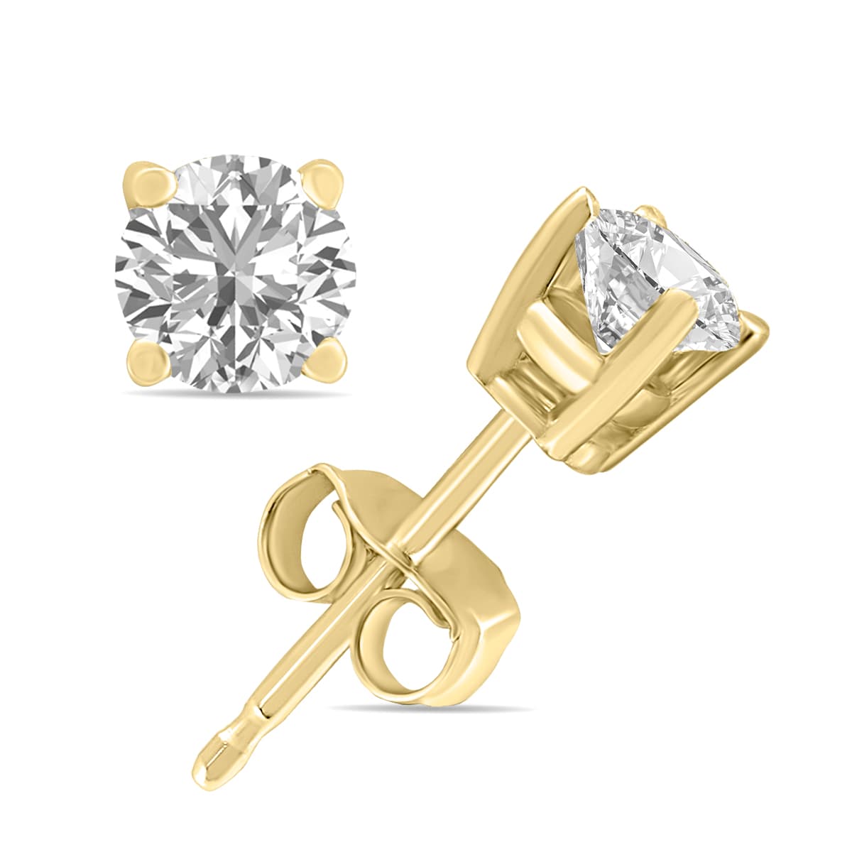 1.50 Carat TW Lab Grown Diamond Round Solitaire Stud Earrings in 14K Yellow Gold