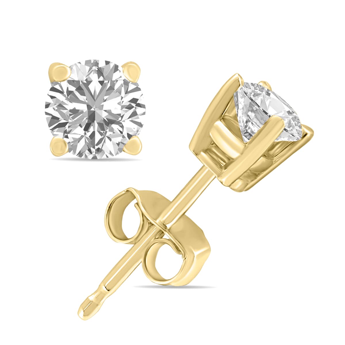 3 Carat TW Lab Grown Diamond Round Solitaire Stud Earrings in 14K Yellow Gold