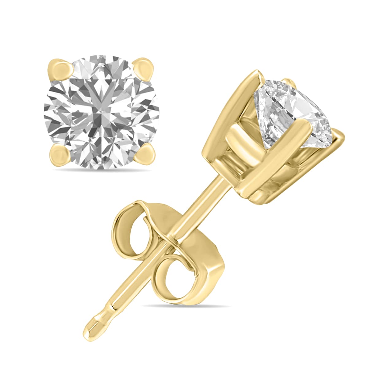 10 Carat TW Lab Grown Diamond Round Solitaire Stud Earrings in 14K Yellow Gold