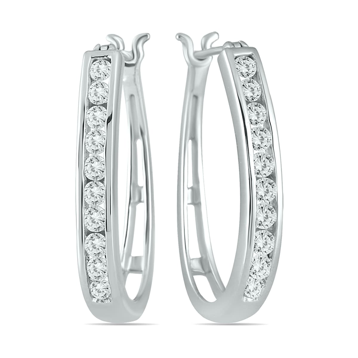 1 Carat TW Diamond Hoop Earrings in 10K White Gold
