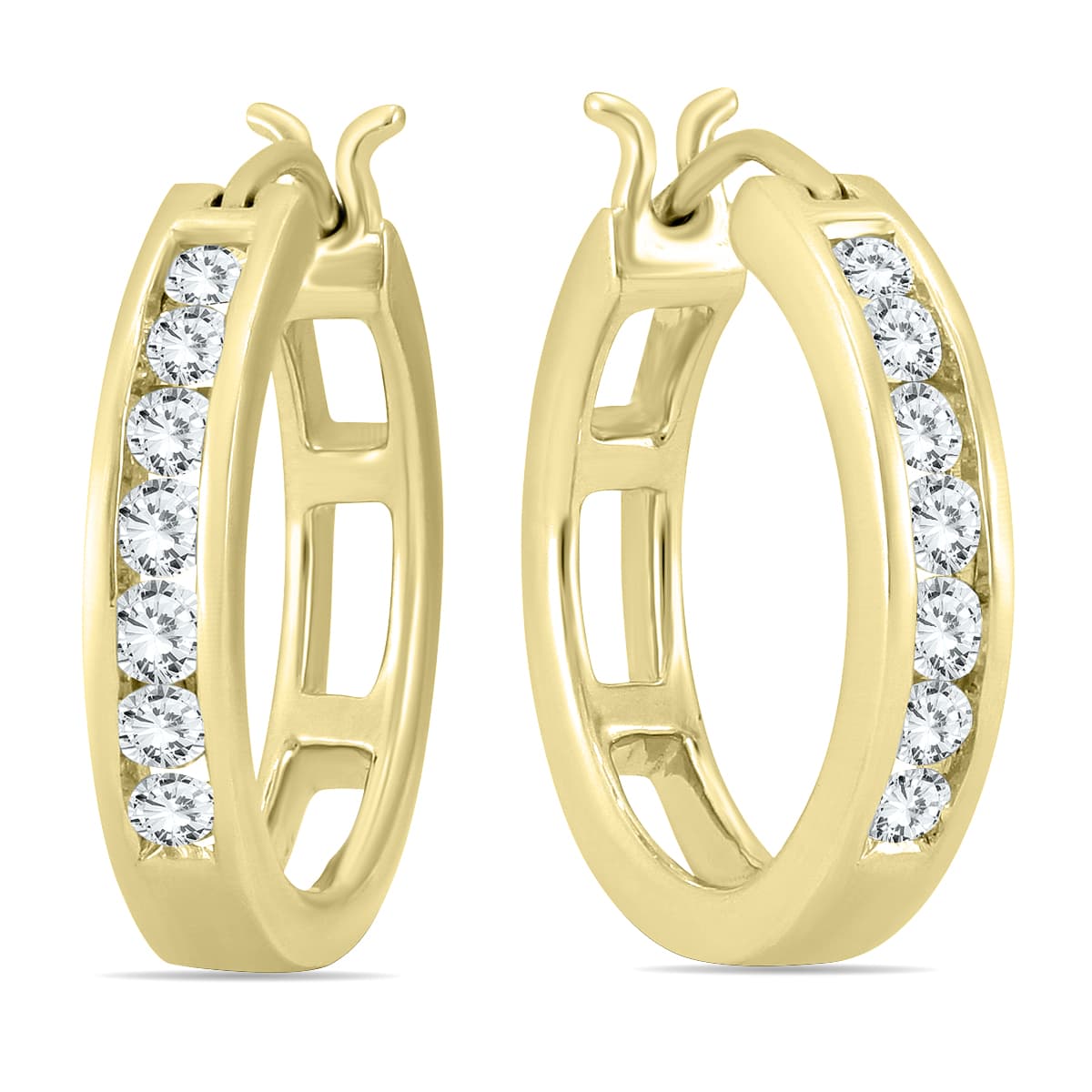 1/2 Carat TW Diamond Hoop Earrings in 10K Yellow Gold (K-L Color, I2-I3 Clarity)
