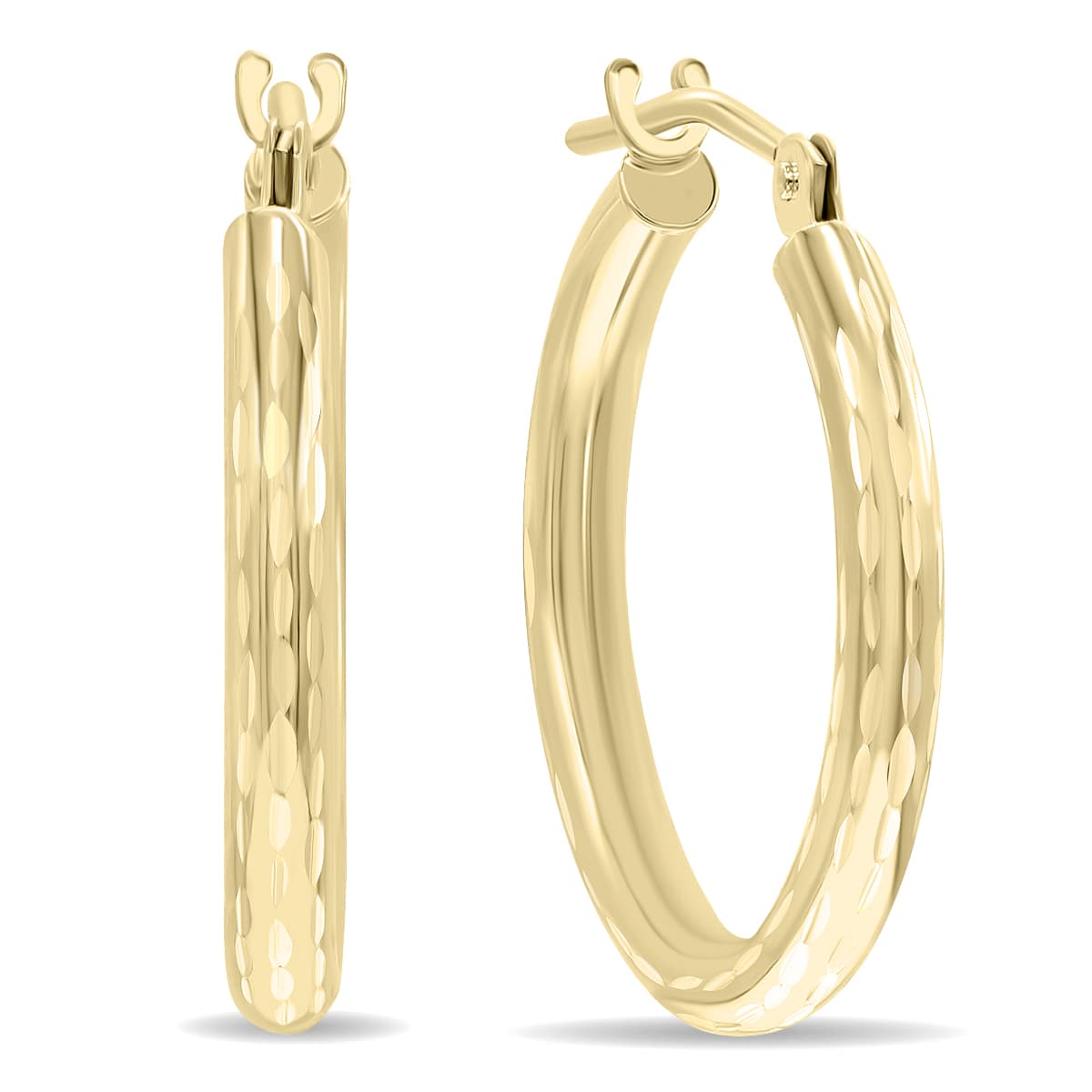 14K Yellow Gold Shiny Diamond Cut Engraved Hoop Earrings (18mm)