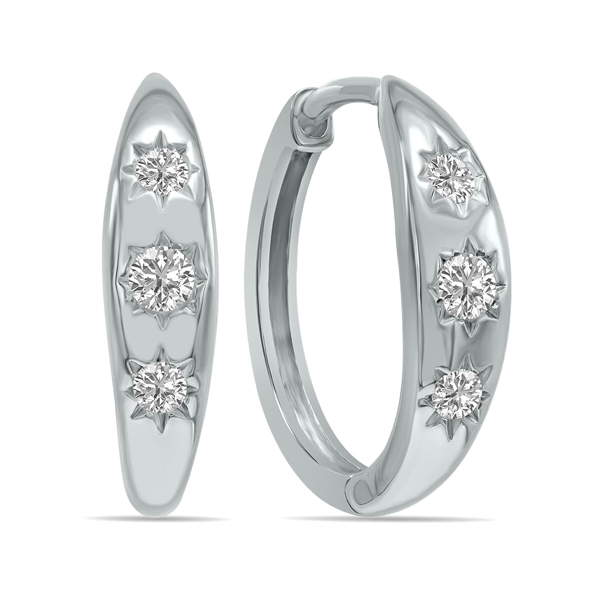 1/5 CTW Three Stone Lab Grown Diamond Huggies Hoop Earrings in 10K White Gold (F-G Color, VS1- VS2 Clarity)