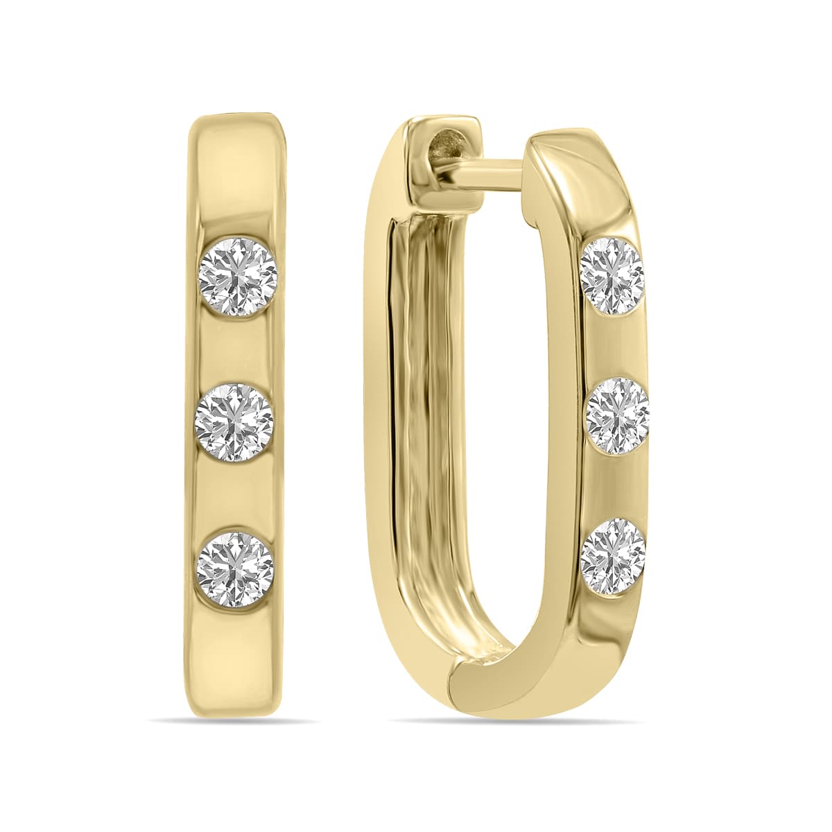 1/10 CTW Three Stone Lab Grown Diamond Oval Huggies Hoop Earrings in 10K Yellow Gold (F-G Color, VS1- VS2 Clarity)