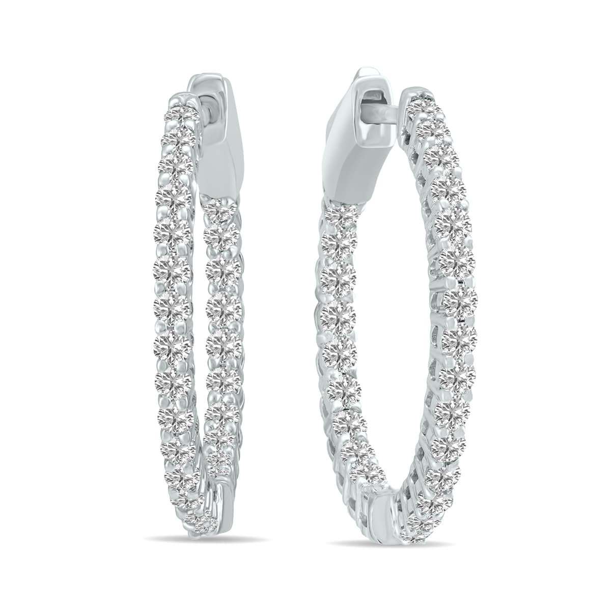1 Carat TW Round Lab Grown Diamond Hoop Earrings in 14K White Gold
