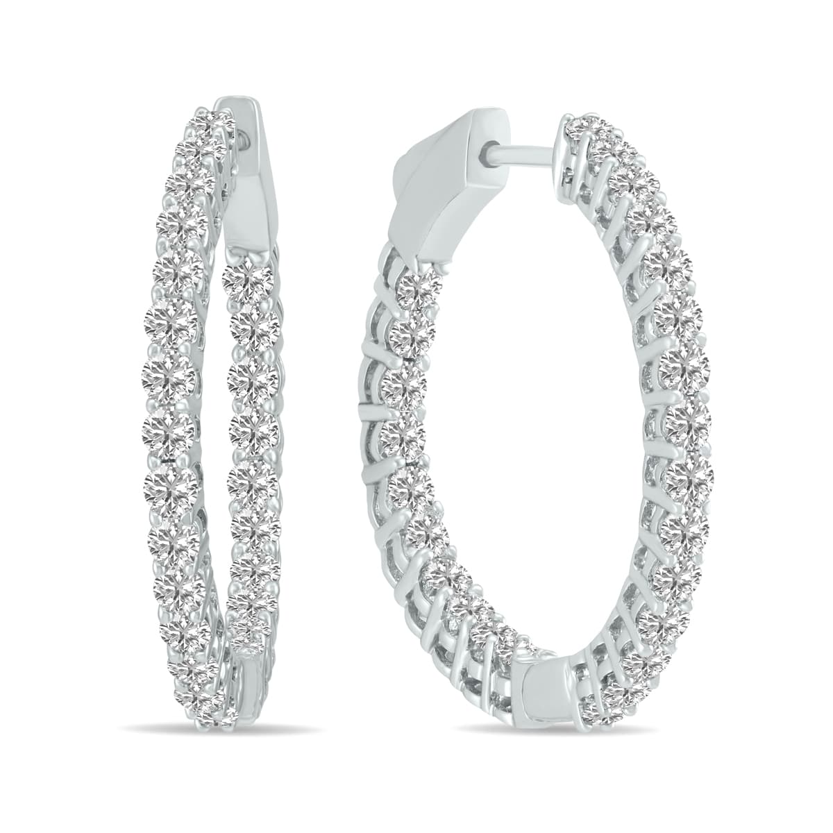 2 Carat TW Round Lab Grown Diamond Hoop Earrings in 14K White Gold