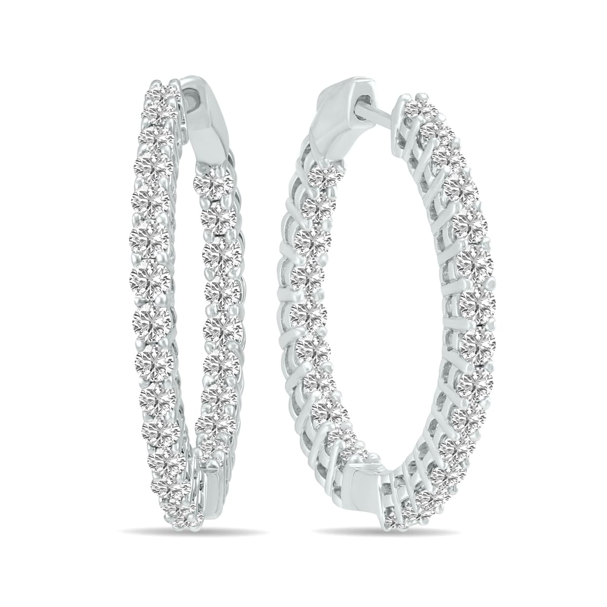 10 Carat TW Round Lab Grown Diamond Hoop Earrings in 14K White Gold