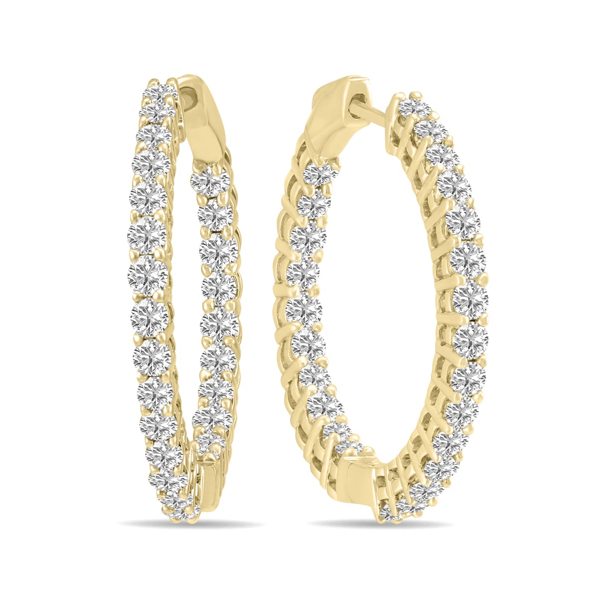 10 Carat TW Round Lab Grown Diamond Hoop Earrings in 14K Yellow Gold