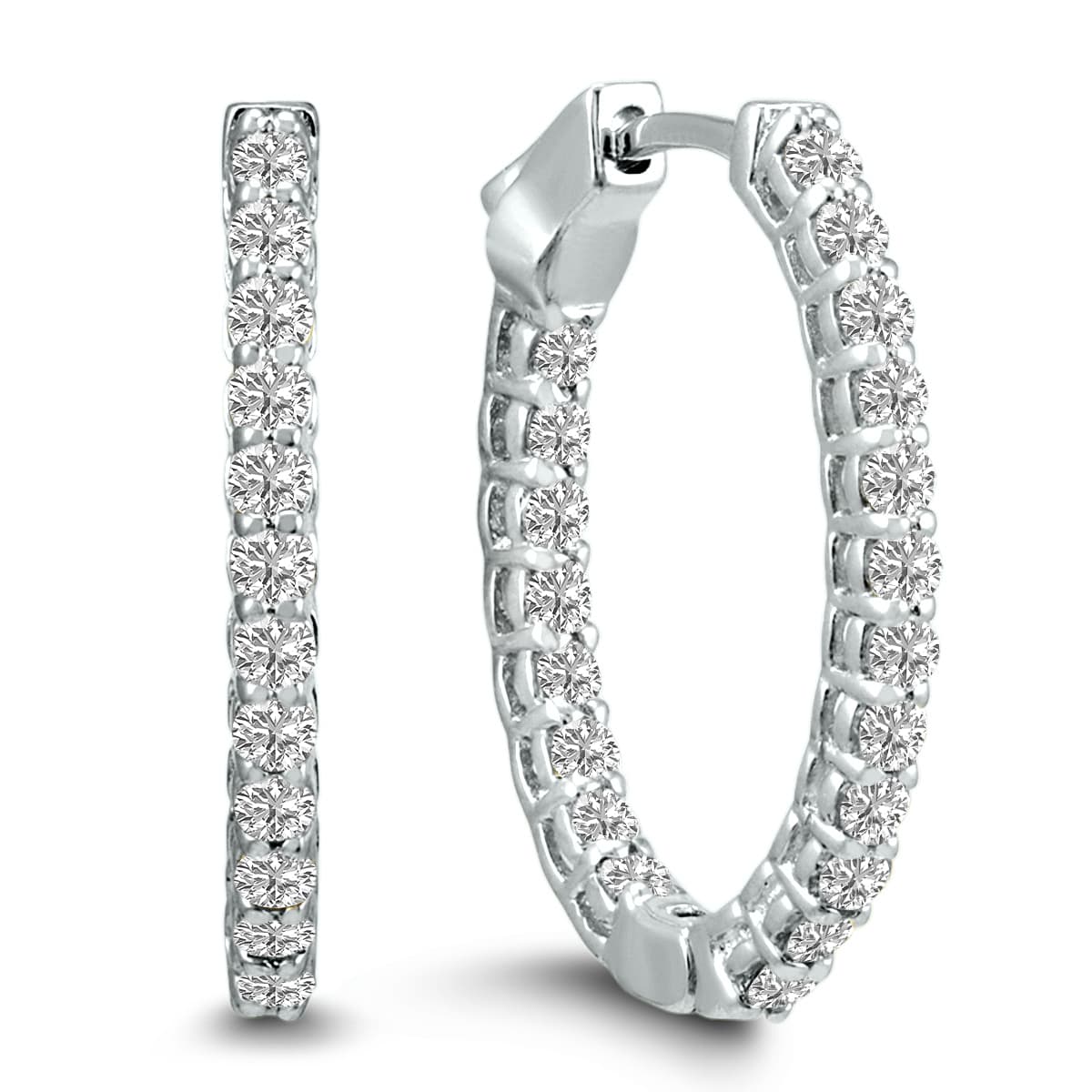 1 Carat TW Oval Lab Grown Diamond Hoop Earrings in 14K White Gold