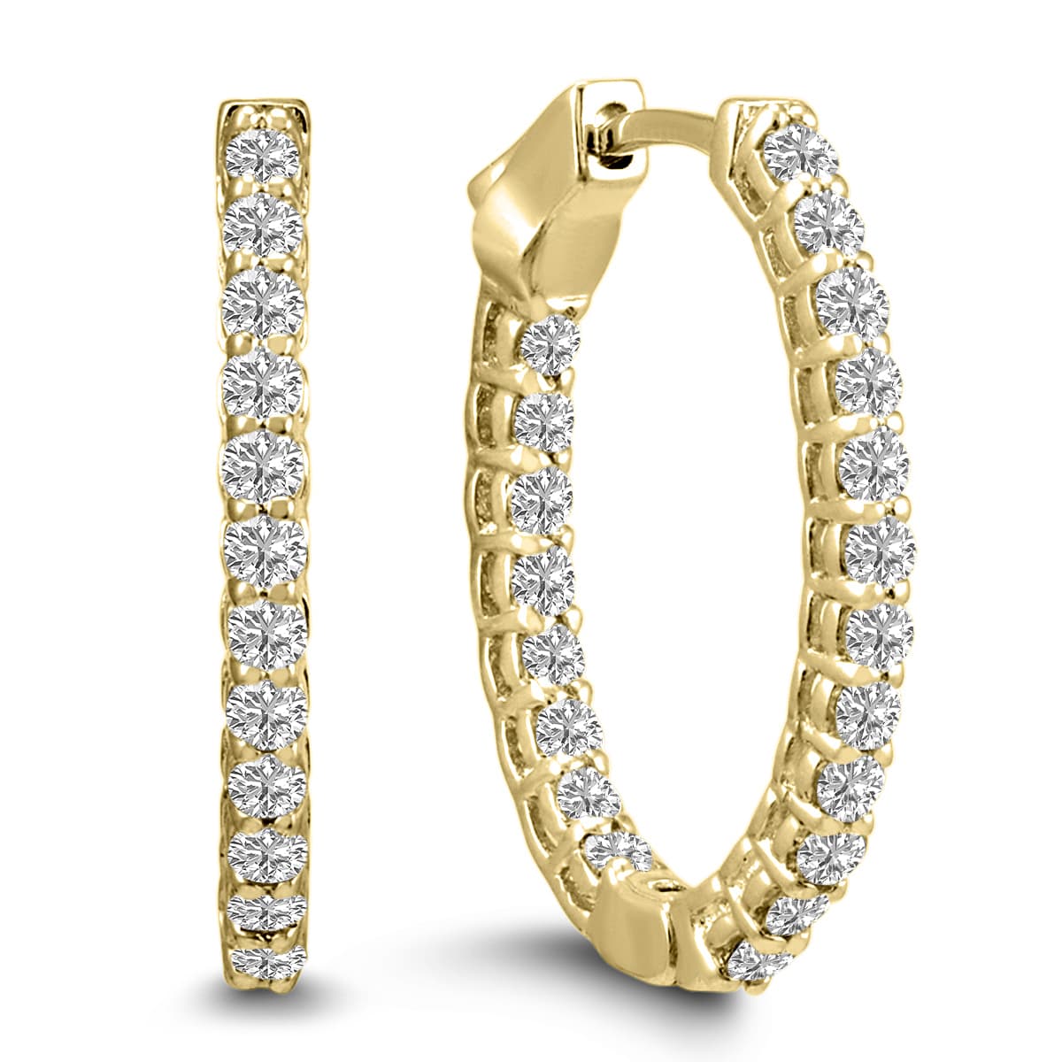 1 Carat TW Oval Lab Grown Diamond Hoop Earrings in 14K Yellow Gold
