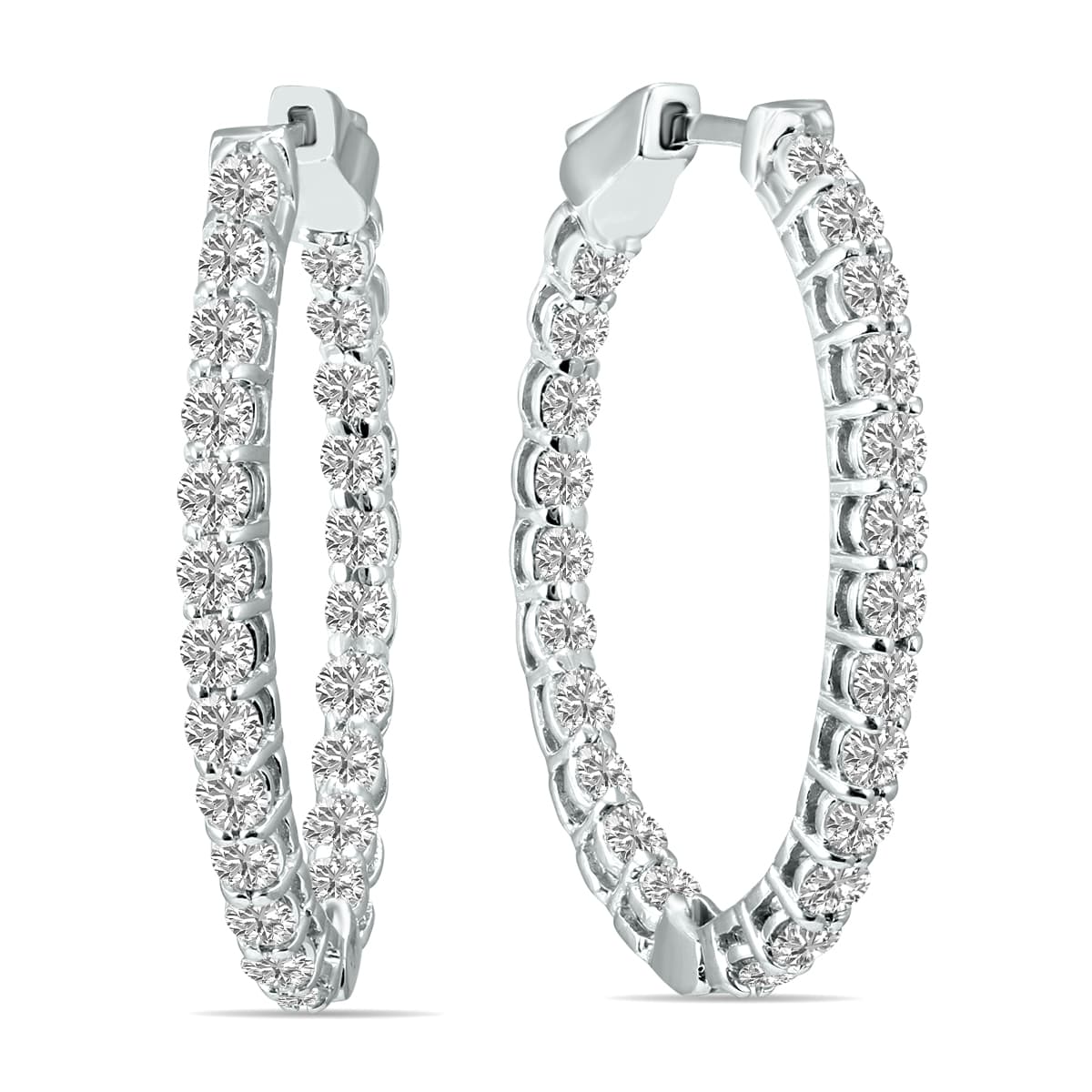2 Carat TW Oval Lab Grown Diamond Hoop Earrings in 14K White Gold