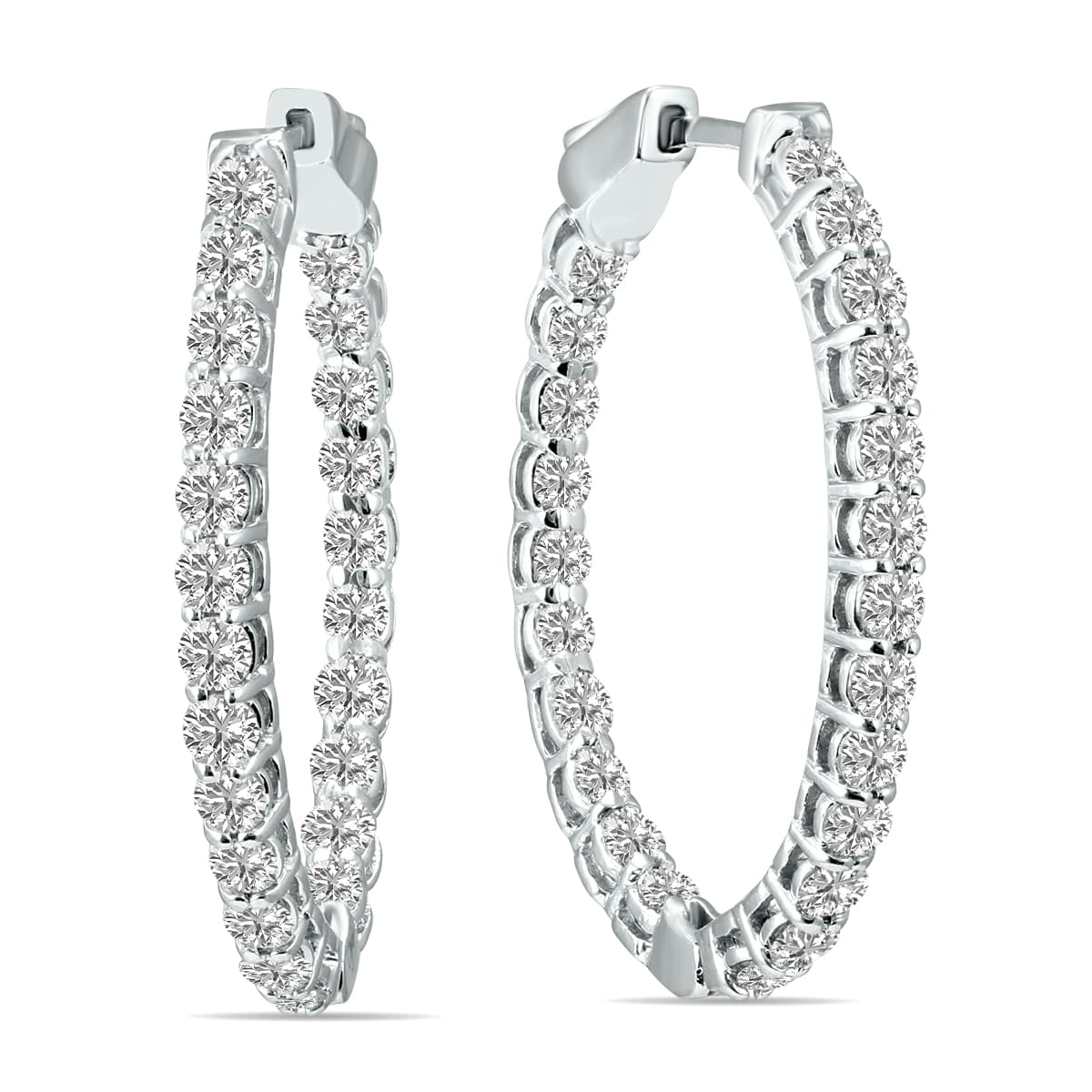 3 Carat TW Oval Lab Grown Diamond Hoop Earrings in 14K White Gold
