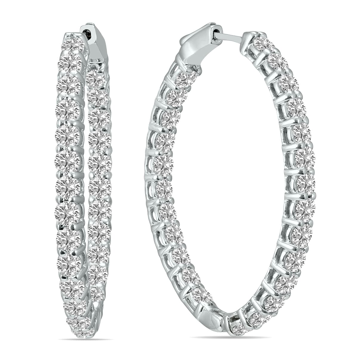 5 Carat TW Oval Lab Grown Diamond Hoop Earrings in 14K White Gold