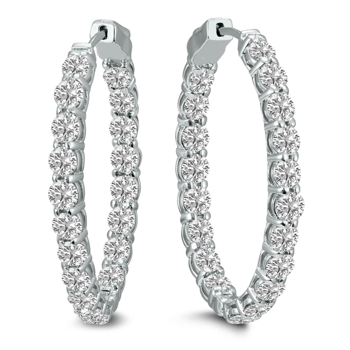 10 Carat TW Oval Lab Grown Diamond Hoop Earrings in 14K White Gold