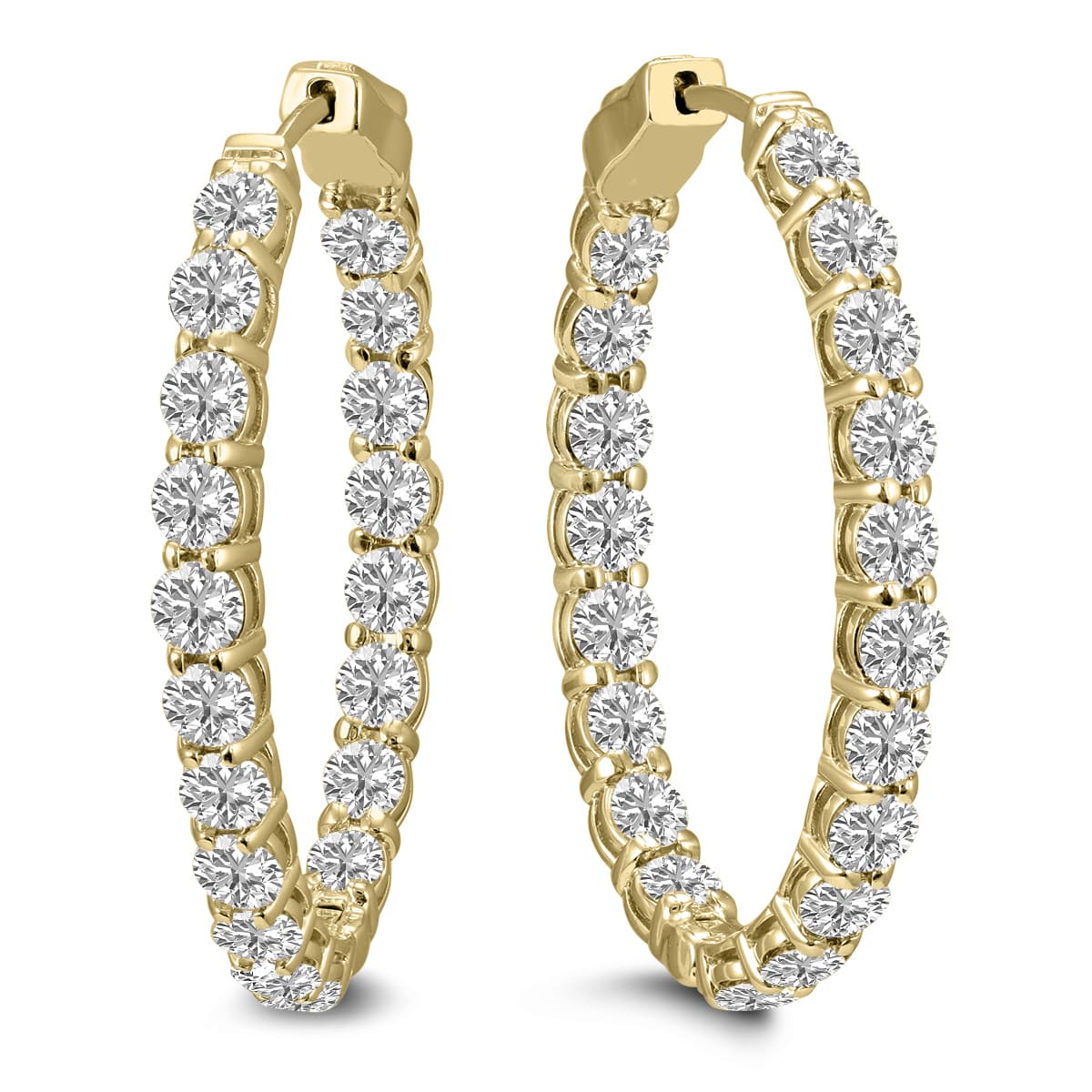 10 Carat TW Oval Lab Grown Diamond Hoop Earrings in 14K Yellow Gold