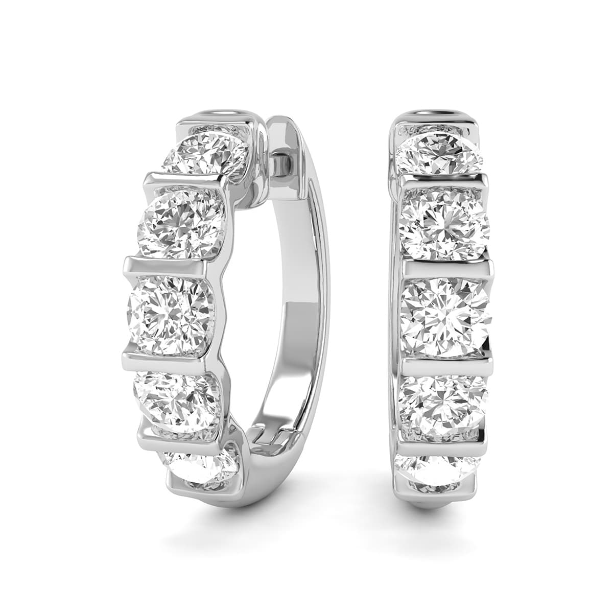 1 Carat TW Natural Channel Set Diamond Hoop Earrings in 14K White Gold